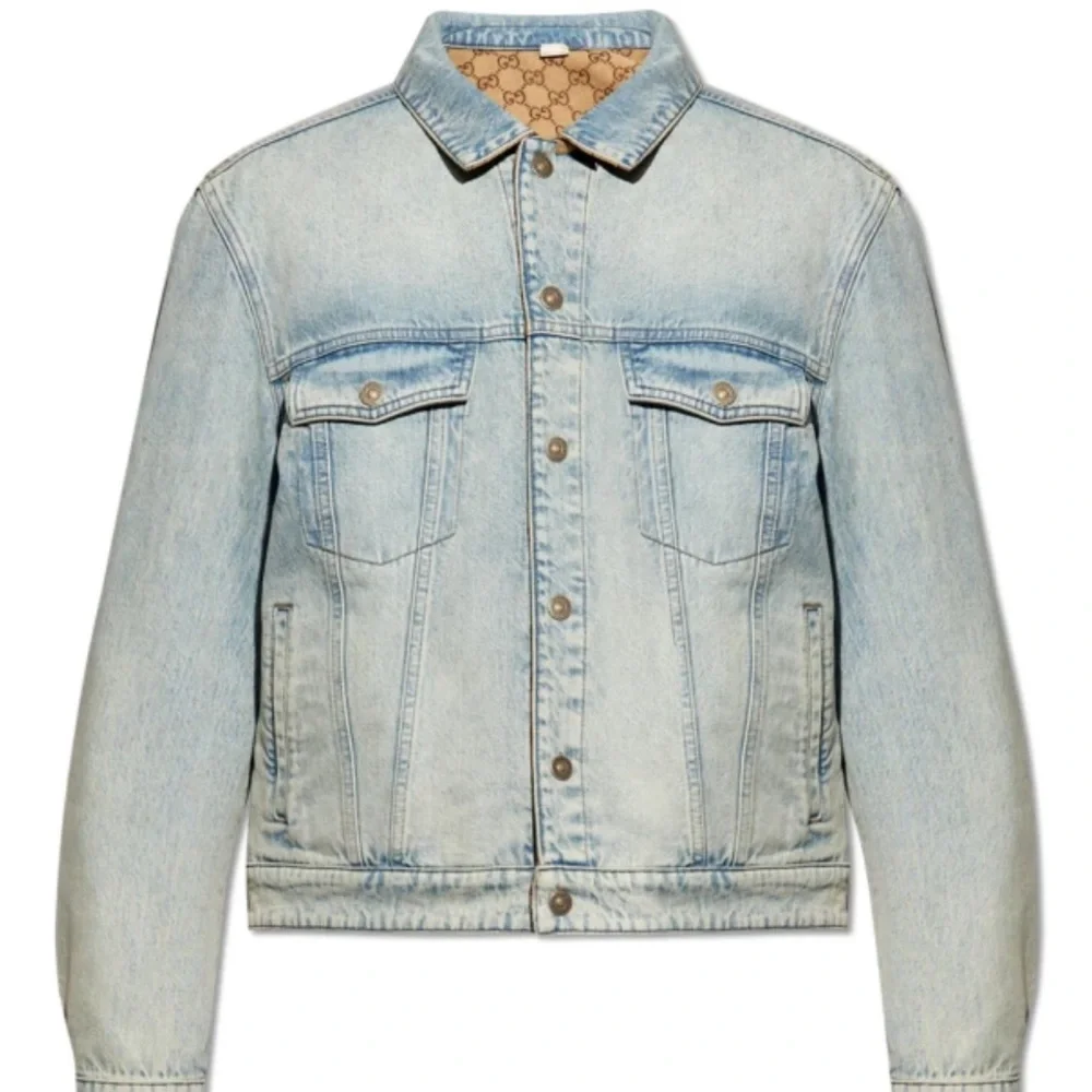 Gucci• Reversible Light Blue Denim & Beige GG Monogram Jacket